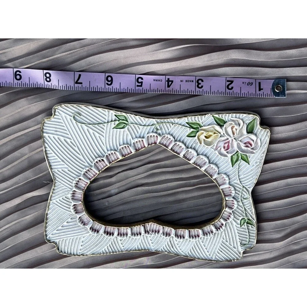 Vintage Hand Painted Ceramic Rose Picture Frame Cottage Shabby Chic